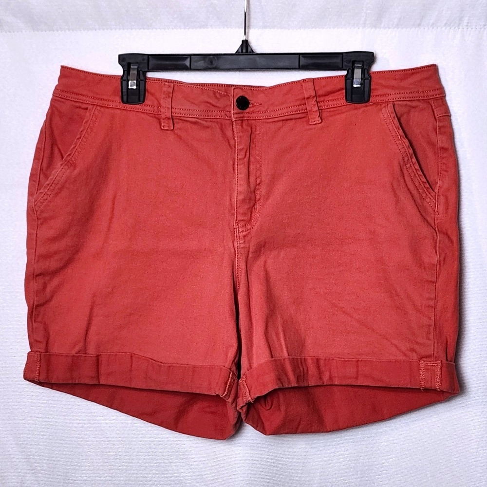 FALLS CREEK HIGH RISE CUFFED COTTON TWILL SHORTS WOMENS 18‎ RED SOFT STRETCH
